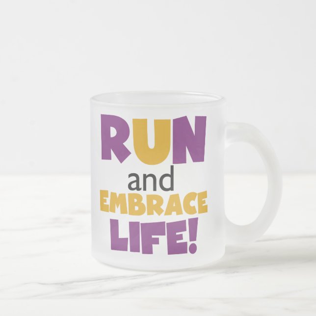 Run Embrace Life Purple Yellow Frosted Glass Coffee Mug (Right)