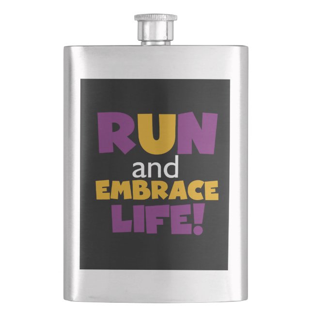 Run Embrace Life Purple Yellow Hip Flask (Front)