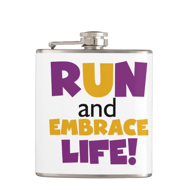Run Embrace Life Purple Yellow Hip Flask (Front)