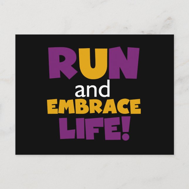 Run Embrace Life Purple Yellow Postcard (Front)