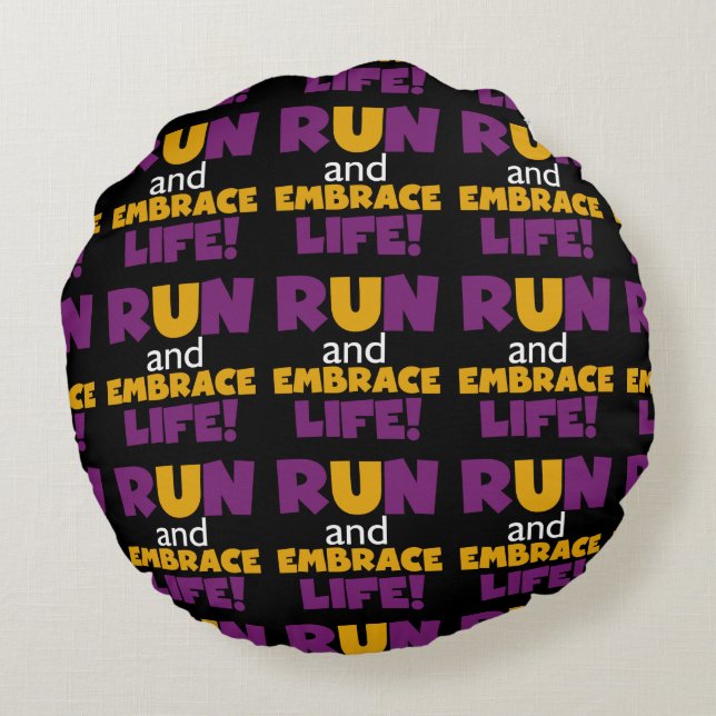 Run Embrace Life Purple Yellow Round Cushion (Back)