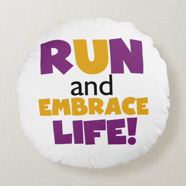 Run Embrace Life Purple Yellow Round Cushion (Front)