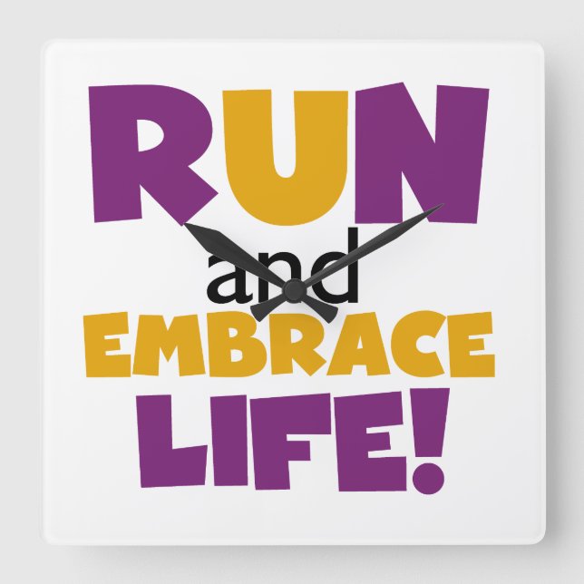 Run Embrace Life Purple Yellow Square Wall Clock (Front)