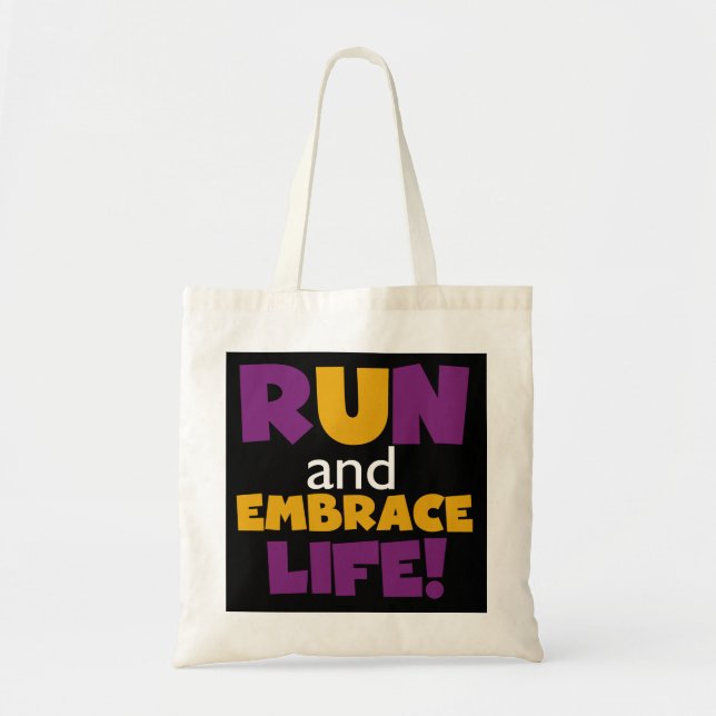 Run Embrace Life Purple Yellow Tote Bag (Front)