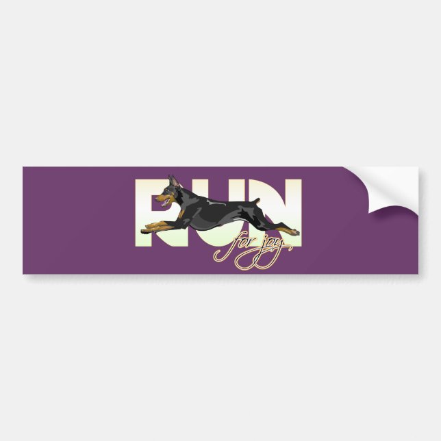 Run for Joy, Black Doberman Bumper Sticker (Front)