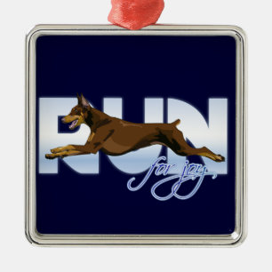 Run for Joy, Red Doberman Metal Tree Decoration