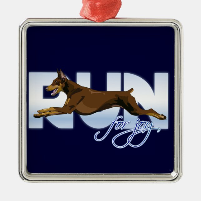 Run for Joy, Red Doberman Metal Tree Decoration (Front)