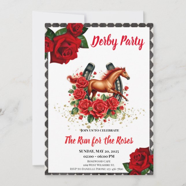 Run for the Roses Race Horse Derby Party  Invitation (Front)