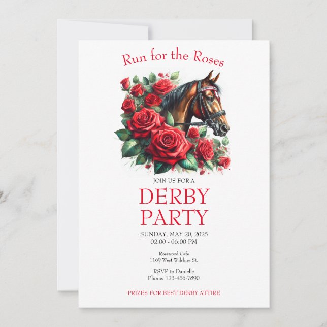  Run for the Roses Race Horse Derby Party  Invitation (Front)