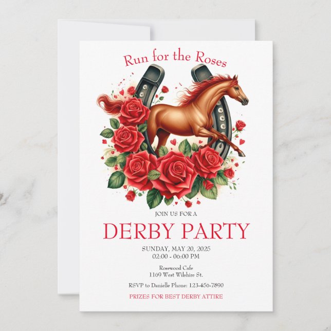  Run for the Roses Race Horse Derby Party  Invitation (Front)