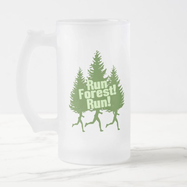 Run Forest Run Frosted Glass Beer Mug (Left)