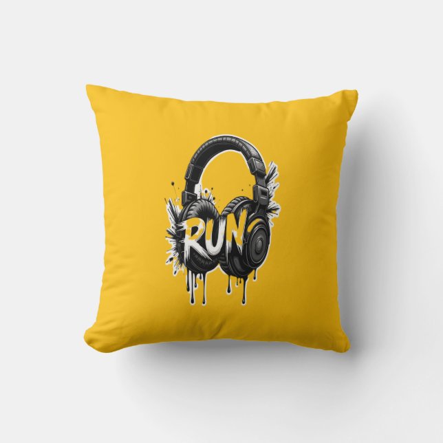 RUN Headphones Street Art Sticker Cushion (Front)