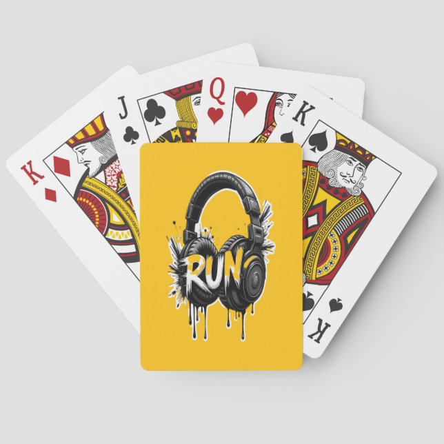 RUN Headphones Street Art Sticker Playing Cards (Back)