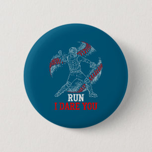Run I Dare You Funny Baseball Catcher Graphic Play 6 Cm Round Badge