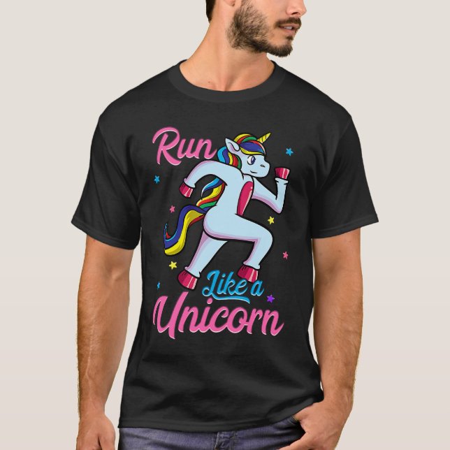 Run Like a Unicorn Track & Field Runner 5K Maratho T-Shirt (Front)