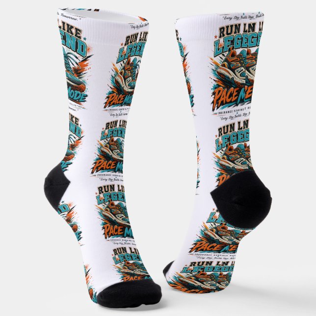 Run Like Legend Pace Mode Retro Running Shoe Art Socks (Angled)