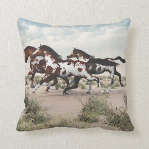 Run Like the Wind - Galloping Paint Horses Pillow