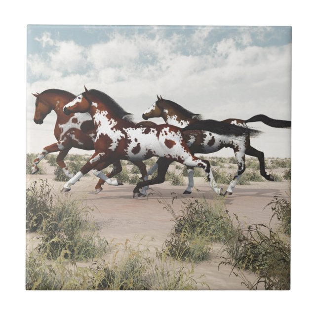 Run Like the Wind - Galloping Paint Horses Tile (Front)