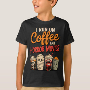 Run on coffee and horror movies skeleton vampire T-Shirt