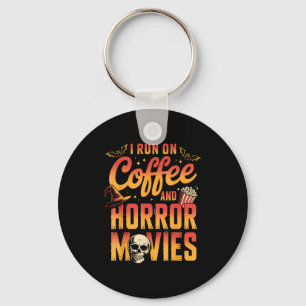 Run on coffee and horror movies skull witch hat key ring