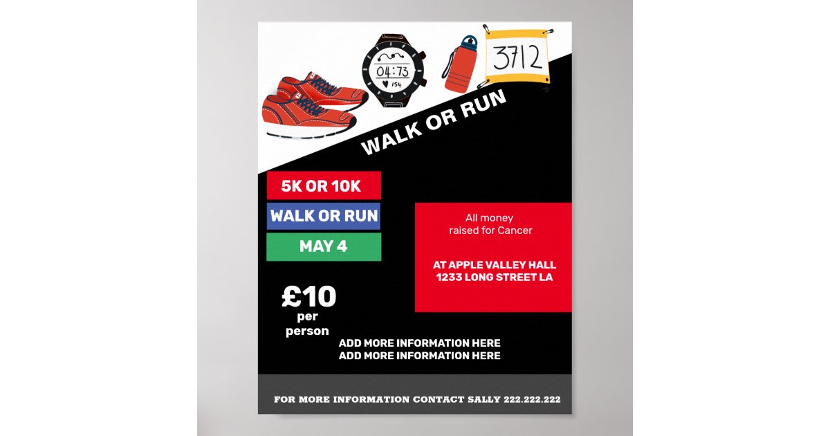 RUN OR WALK fundraiser poster | Zazzle