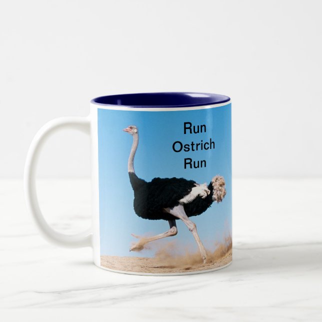 Run Ostrich Run Photo Two-Tone Coffee Mug (Left)