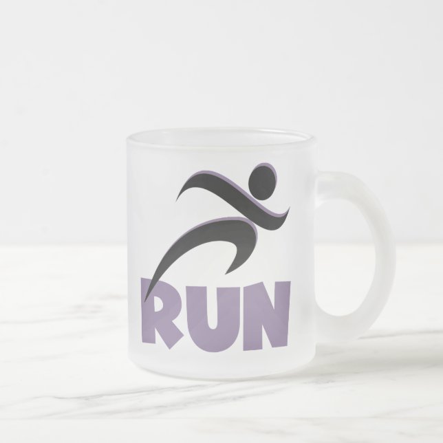 RUN Purple Frosted Glass Coffee Mug (Right)