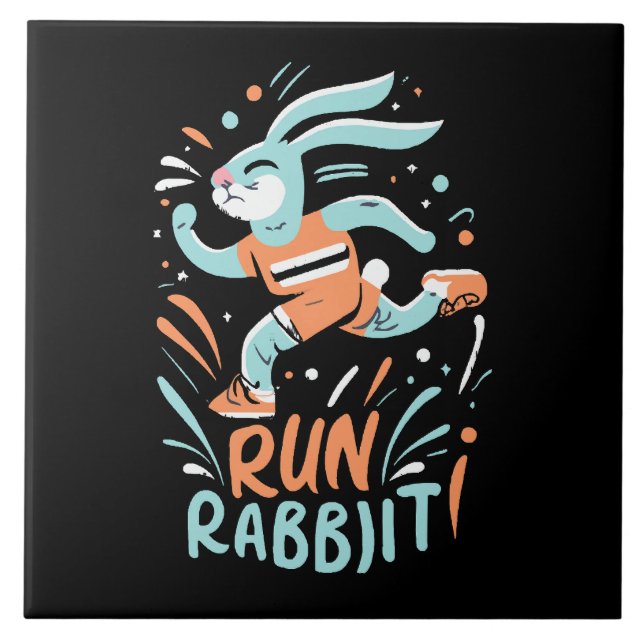 run rabbit marathon runner bunny cute tile (Front)