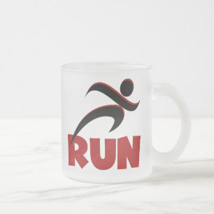 RUN Red Frosted Glass Coffee Mug