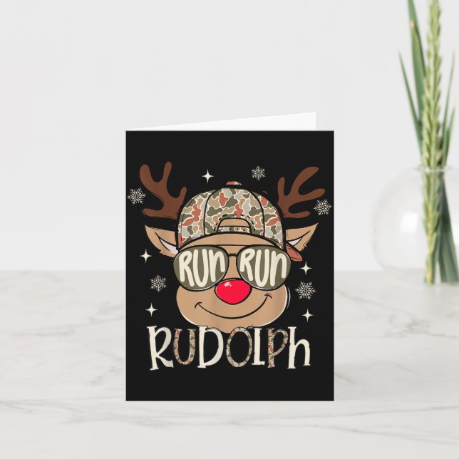 Run Rudolph Santa's Reindeer Christmas Camo Boys T Card (Front)