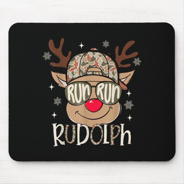 Run Rudolph Santa's Reindeer Christmas Camo Boys T Mouse Mat (Front)