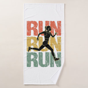 Run Run Run - Vintage Runner Girl Bath Towel