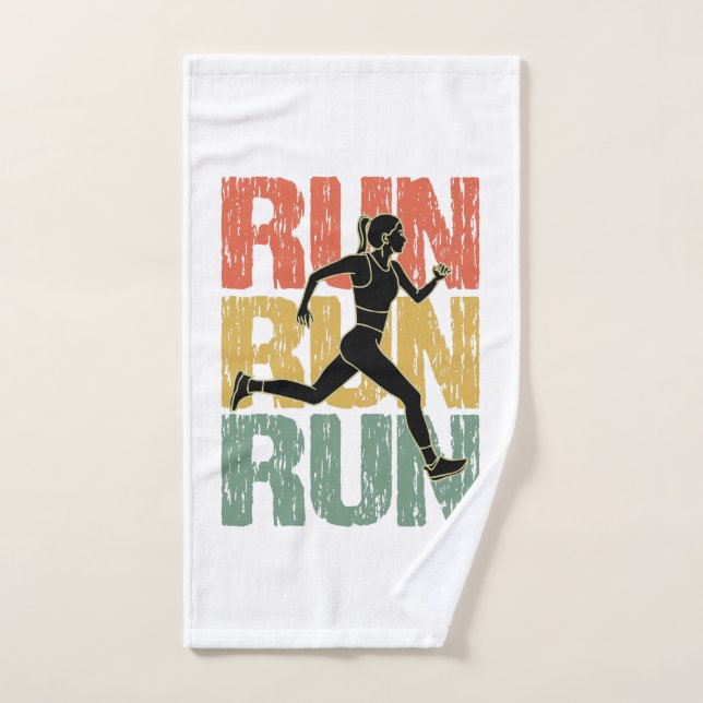 Run Run Run - Vintage Runner Girl Hand Towel (Hand Towel)