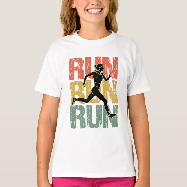 Run Run Run - Vintage Runner Girl T-Shirt (Front)