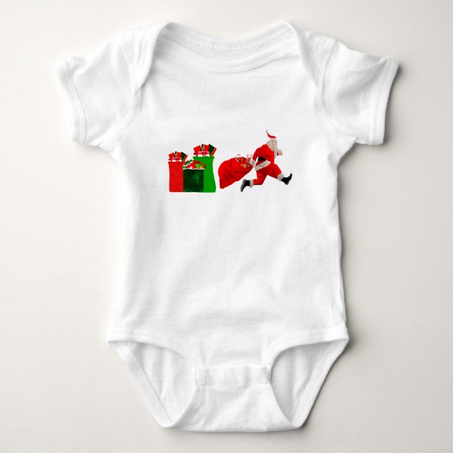 Run, Santa One-Piece Baby Bodysuit (Front)