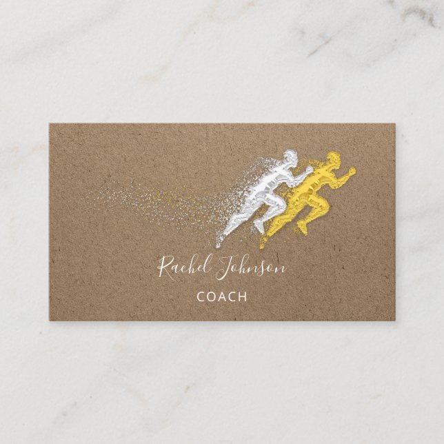 Run Sport Coach Athlete Logo Instructor QR Code Business Card (Front)