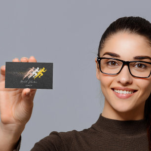 Run Sport Coach Athlete Logo Instructor QR Grey Business Card