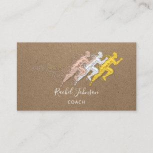 Run Sport Coach Athlete Logo Instructor QR Kraft Business Card