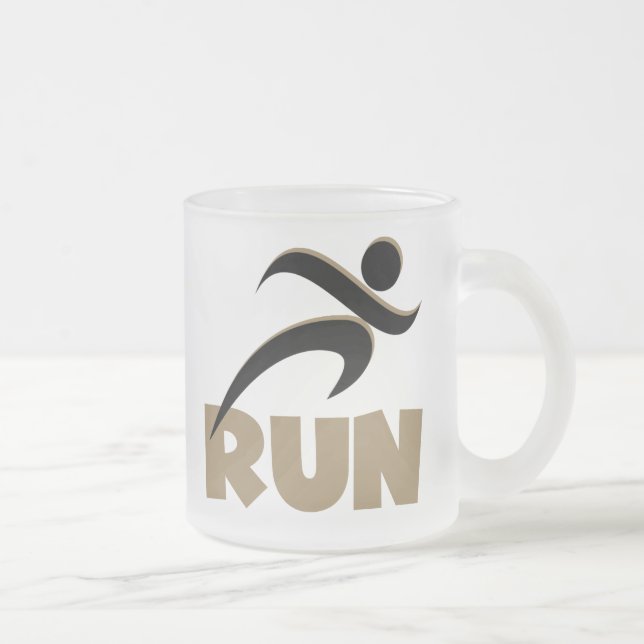RUN Tan Frosted Glass Coffee Mug (Right)