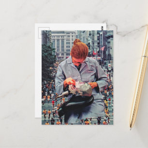 Run!  The Denist is Coming A Surreal Collage Postcard