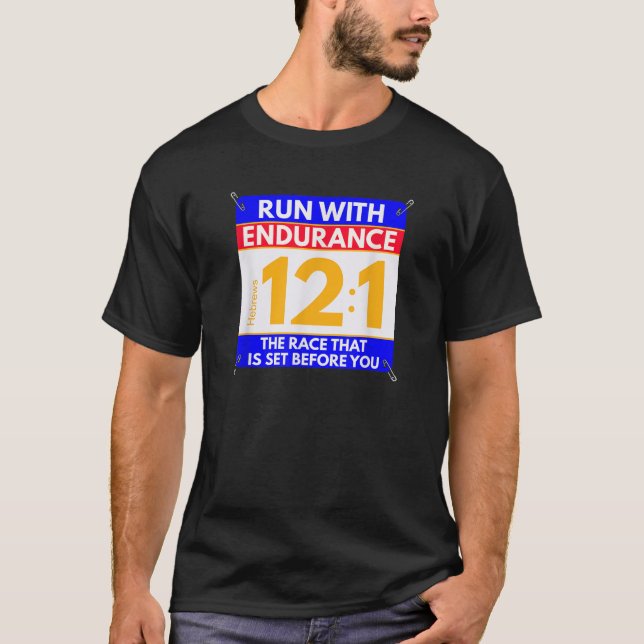 Run the Race of Life Fun Christian Bible Verse Run T-Shirt (Front)