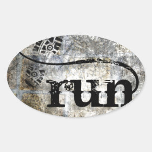 Run w/Shoe Grunge by Vetro Jewellery & Designs Oval Sticker