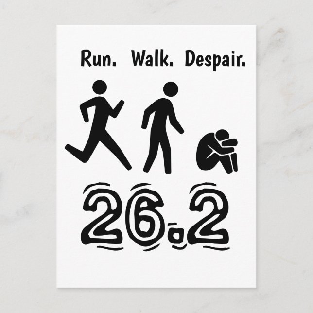 Run. Walk. Despair. Marathon Humour Postcard (Front)