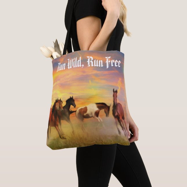 Run Wild, Run Free Wild Horses Painting Tote Bag (Close Up)