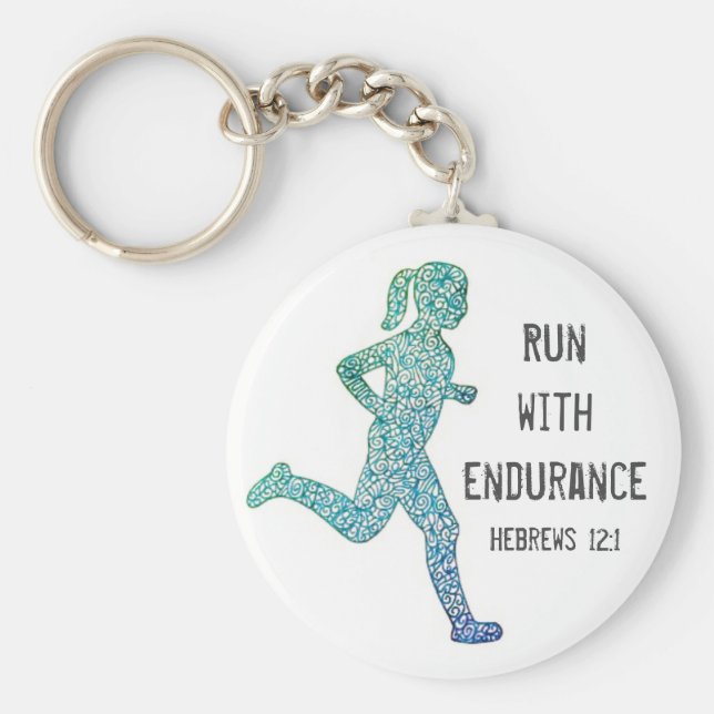 "Run With Endurance" Girl Runner Keychain (Front)