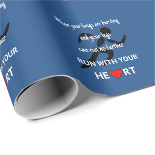 Run with your heart inspirational wrapping paper
