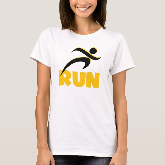 RUN Yellow Fitness Running Athletic T-Shirt (Front)