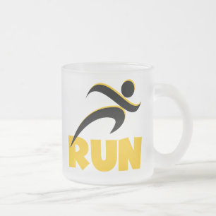 RUN Yellow Frosted Glass Coffee Mug