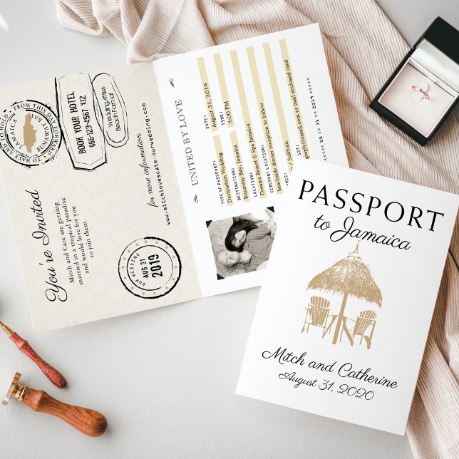 Runaway Bay Jamaica Tan Passport Wedding Invitation (Creator Uploaded)