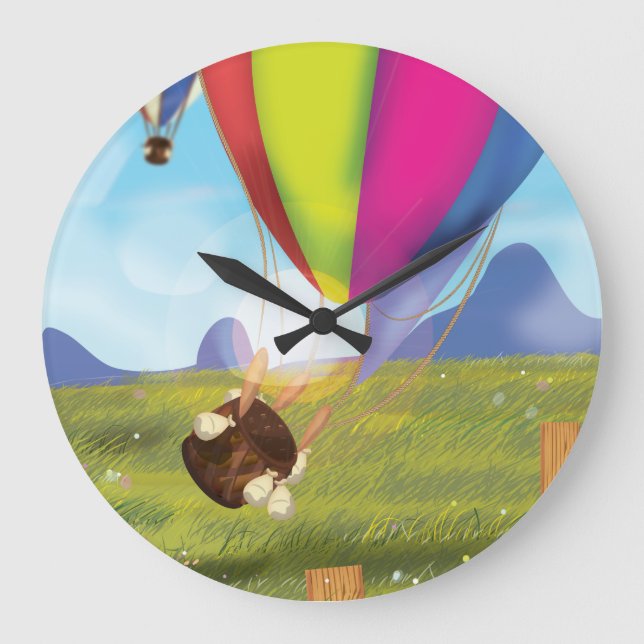 Runaway Cartoon Hot Air Balloon Large Clock (Front)